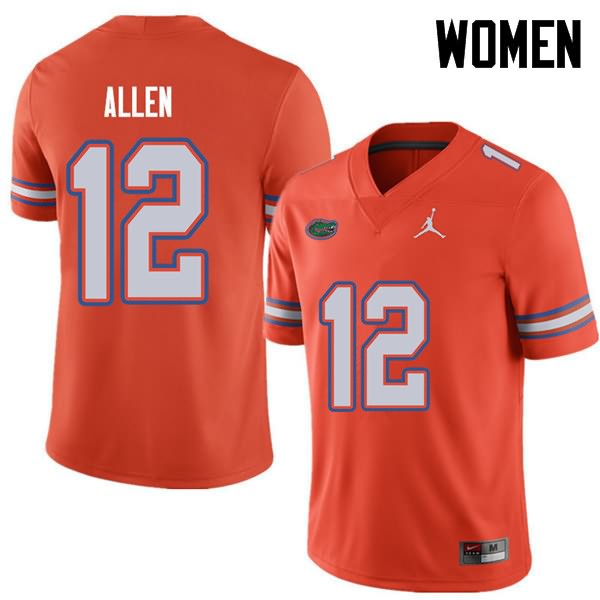 NCAA Florida Gators Jake Allen Women's #12 Jordan Brand Orange Stitched Authentic College Football Jersey MHI0764EP